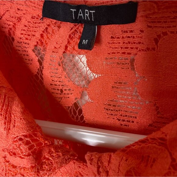 Tart M Coral Lace Button-Front Blouse Sheer Cap Sleeve Romantic Boho - Picture 3 of 7